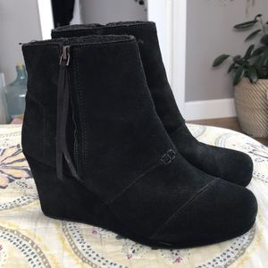 Toms wedge black suede booties, size 9